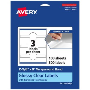 Avery Glossy Clear Wraparound Band Labels with Sure Feed, 2-3/8" x 8", 300 Glossy Clear Labels, Laser/Inkjet Printable Labels - 1 of 4