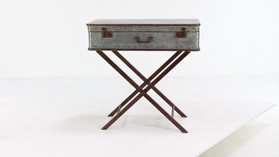 Gray Metal Suitcase Style Accent Table with Folding Legs