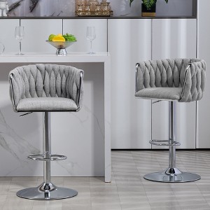 Set of 2 360¡ã Swivel Counter Height Bar Stools with Fabric Cushion, Adjustable Metal Legs, Woven Back and Footrest for Kitchen Island - 1 of 4