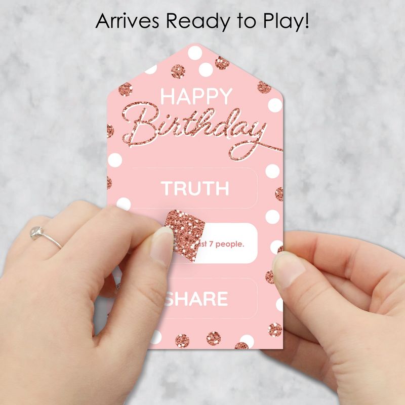 Big Dot of Happiness Pink Rose Gold Birthday - Happy Birthday Party Game Pickle Cards - Truth, Dare, Share Pull Tabs - Set of 12, 2 of 6