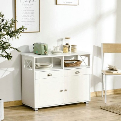 Resenkos Modern Sideboard Buffet with Crossbar Design & Storage Drawers, White