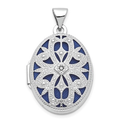 Black Bow Jewelry 21mm Diamond Open Filigree Oval Locket 14k White Gold