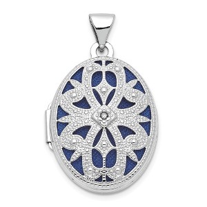 Black Bow Jewelry 21mm Diamond Open Filigree Oval Locket 14k White Gold - 1 of 4