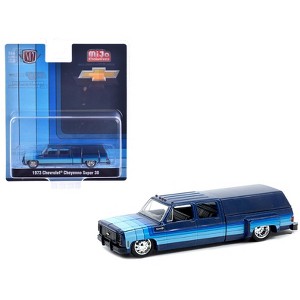 1973 Chevrolet Cheyenne Super 30 Truck with Camper Shell Blue with Stripes Limited Edition 1/64 Diecast Model Car by M2 Machines - 1 of 3