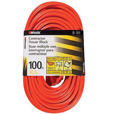 Woods Indoor or Outdoor 100 ft. L Orange Extension Cord 12/3