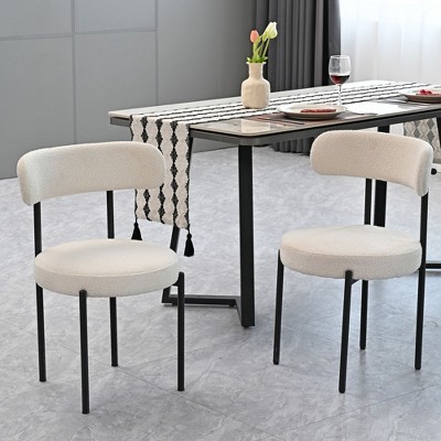 CENGHU Mid-Century Modern Boucle Dining Chairs Set of 2, Curved Backrest Chair, Round Upholstered Kitchen Chairs