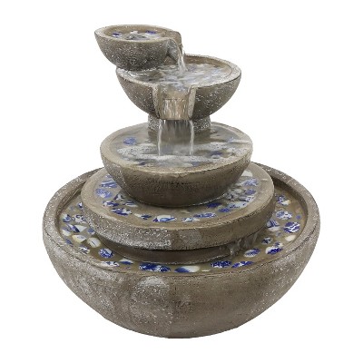 Sunnydaze 22" 5-Tier Mosaic Marvel Outdoor Water Fountain - Polystone Bowl Style