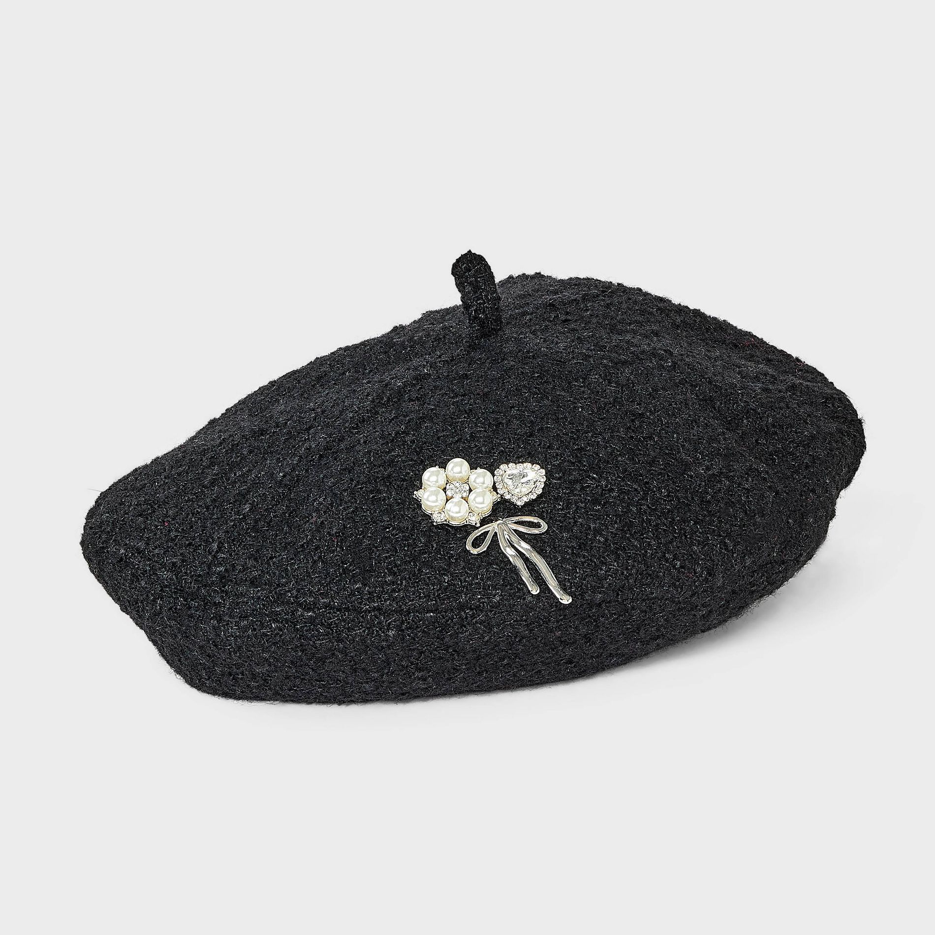 Pearl Embellished Beret Hat - A New Day™ Black
