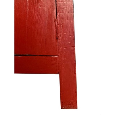Regal Red Mahogany Wood End Table with Carved Metal Accents