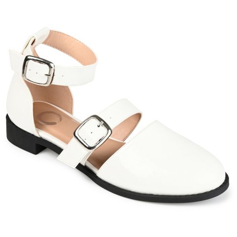 Обувь Journee Collection Women's Constance Buckle Round Toe Mary Jane Flats Off White 8