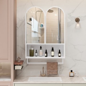 GDFStudio Kimura 24"W Modern Metal Medicine Cabinet with Double-Arched Mirror, Adjustable Shelves and Towel Rack - 1 of 4