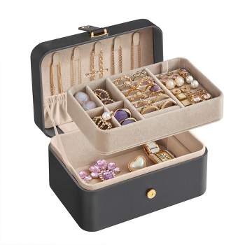 SONGMICS Jewelry Box, Travel Jewelry Case, 2-Layer Jewelry Holder Organizer, 4.3 x 6.3 x 3.1 Inches, Portable, Versatile Earring Storage