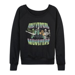 Women's - Universal - Monsters Collage Lightweight French Terry Wide Neck Long Sleeve Graphic Shirt - 1 of 4