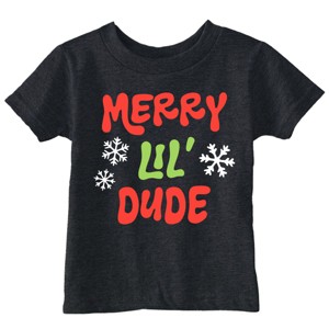 Toddler Funny T Shirts Merry Lil Dude Sarcastic Christmas Graphic Novelty Tee For Young Kids - Crazy Dog Toddler T Shirt Gift For Christmas - 1 of 4