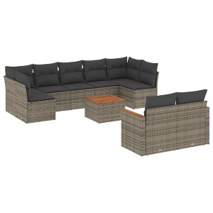 vidaXL 9 Piece Patio Sofa Set with Cushions Beige Poly Rattan - 1 of 4