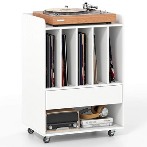 Costway Record Player Stand with Drawer & Record Holder,Lockable Wheels for Living Room White/Brown/Walunt - 1 of 4