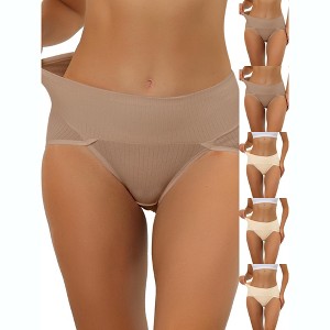 INSPIRE CHIC Women's Hi-Cut Ribbed High Waist Tummy Control Available in Plus Size Briefs 6 Packs - 1 of 4