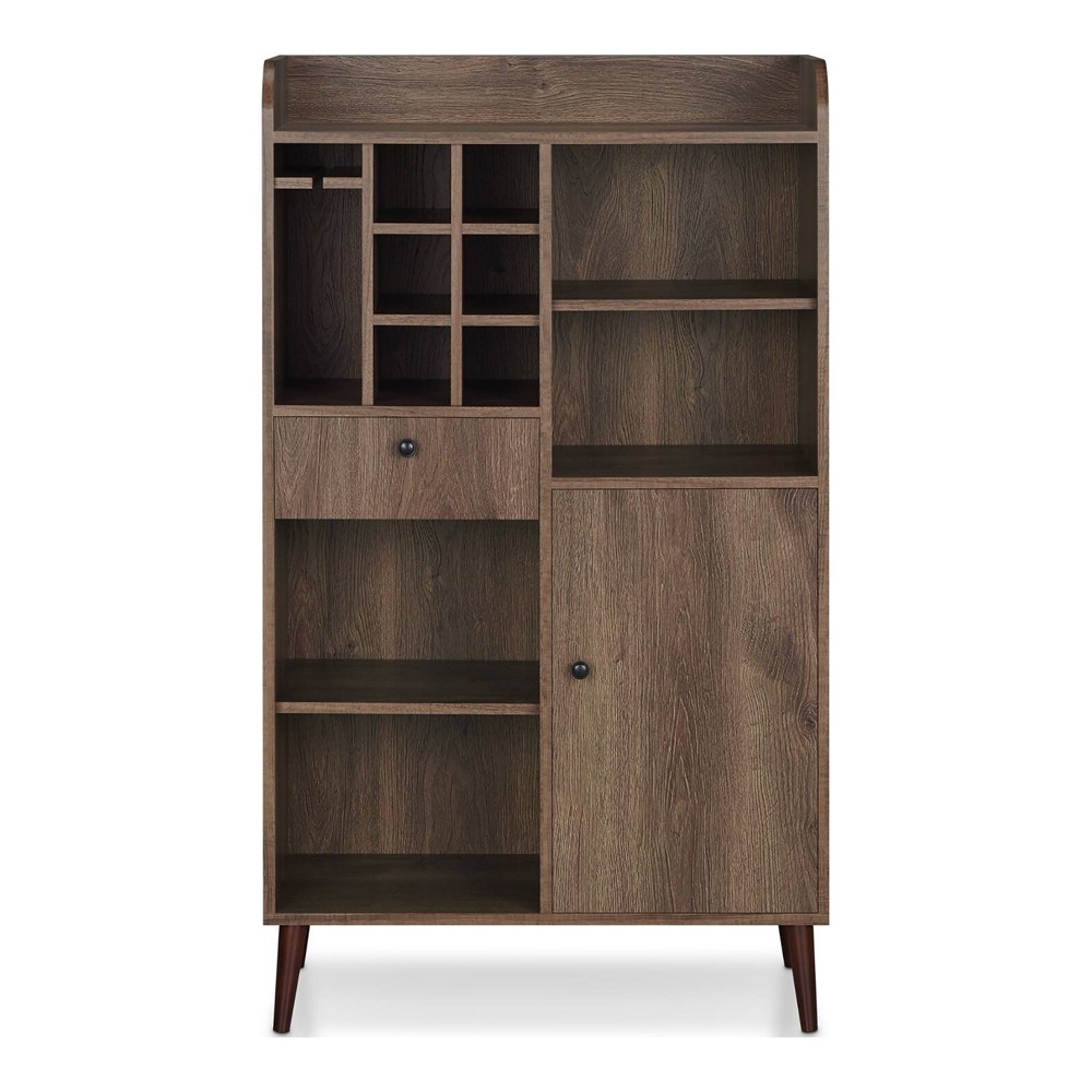 Elmora Midcentury Freestanding Mini Bar Distressed Walnut - miBasics