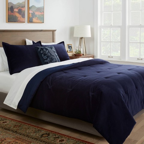 Threshold Full/Queen Velvet Comforter and Sham Set Navy - Threshold™: Luxurious Bedding Set, OEKO-TEX Certified
