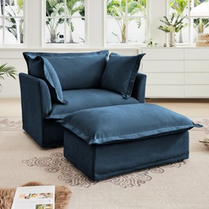 2 Piece Lazy Armrests Sofa Chairs,Chenille Fabric Upholstered Sectional Modular Sofa Chair,Sectional Modular Sofa With Ottoman-Coolbibila - 1 of 4