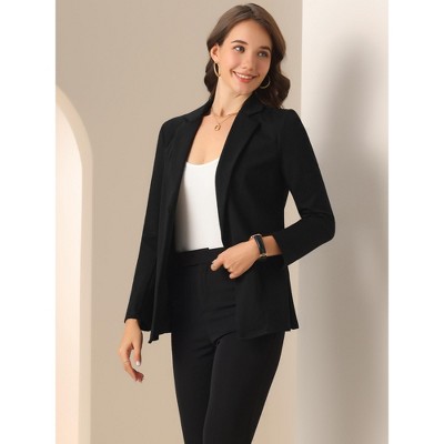 INSPIRE CHIC Women's Office Notched Lapel Long Sleeve Open Front Blazer Black Small — фото 4