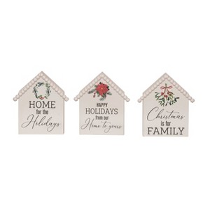 Transpac MDF Hobnail House Block Decor Set of 3 Christmas Home Decorations Freestanding Wood Signs - 1 of 1