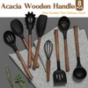 Itopfox 8-Piece Silicone Kitchen Utensil Set with Acacia Wood Handles, Food-Grade Spatulas for Nonstick Cookware, Black - 2 of 4