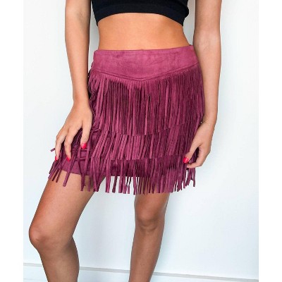 Women's Suede Fringe Mini Skirt - JADE BY JANE