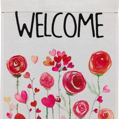 Red and Pink Polyester Valentine's Day Welcome Garden Flag
