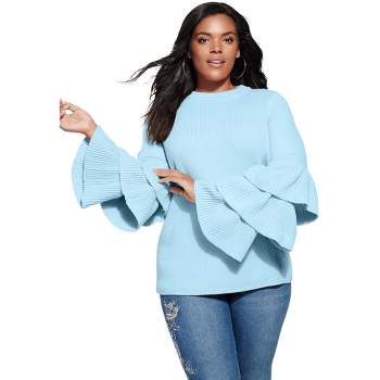 Roaman's Women's Plus Size Tiered-Sleeve Sweater