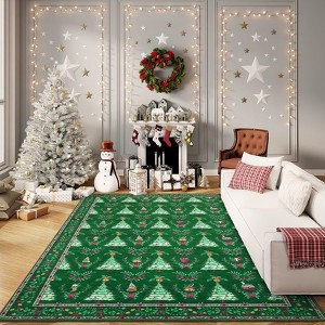 Christmas Festive Area Rugs 6x9 Indoor Carpet, Non-Slip Washable Soft Faux Wool Floor Mat Low Pile Foldable Accent Rug for Bedroom Living Room - 1 of 4