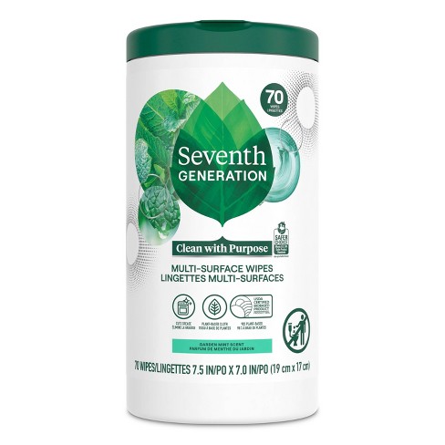 Seventh Generation Multi Purpose Wipes All Purpose Cleaning Garden Mint  scent with 100% Essential Oils and Botanical Ingredients 70 count, Pack of 3