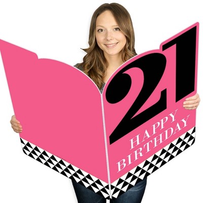 Big Dot of Happiness Finally 21 Girl - Happy 21st Birthday Giant Greeting Card - Big Shaped Jumborific Card