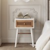 JIONJOY Distressed Rattan Nightstand - Fully Assembled 2-Drawer Boho Bedside Table with Brass Knobs & Woven Cane Fronts - 2 of 4