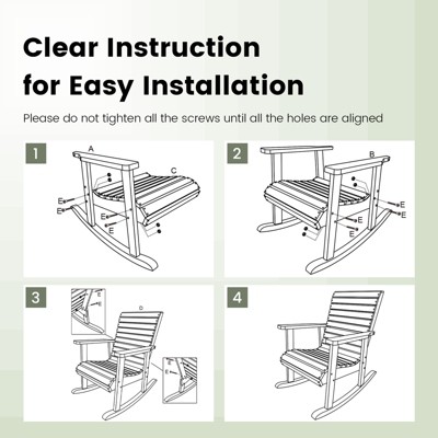 Natural Fir Wood High Back Outdoor Rocking Chair with Armrests