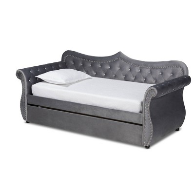 Twin Abbie Velvet Crystal Tufted Daybed with Trundle Gray - Baxton Studio