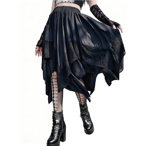 Women's Gothic Punk Mini Skirt with Lace Trim Asymmetrical Hem Midi Skirt for Daily Wear Costume Party - 1 of 4