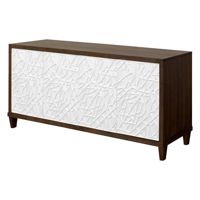 Modern Brown Wood Console with White Embossed Doors