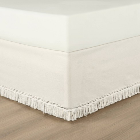 Lush Décor 15 King Boho Fringe Tailored Drop Easy Fit Bed Skirt Off-White