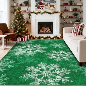 Christmas Rug Washable Rug for Living Room, Snowflake Printed Mats - 1 of 4