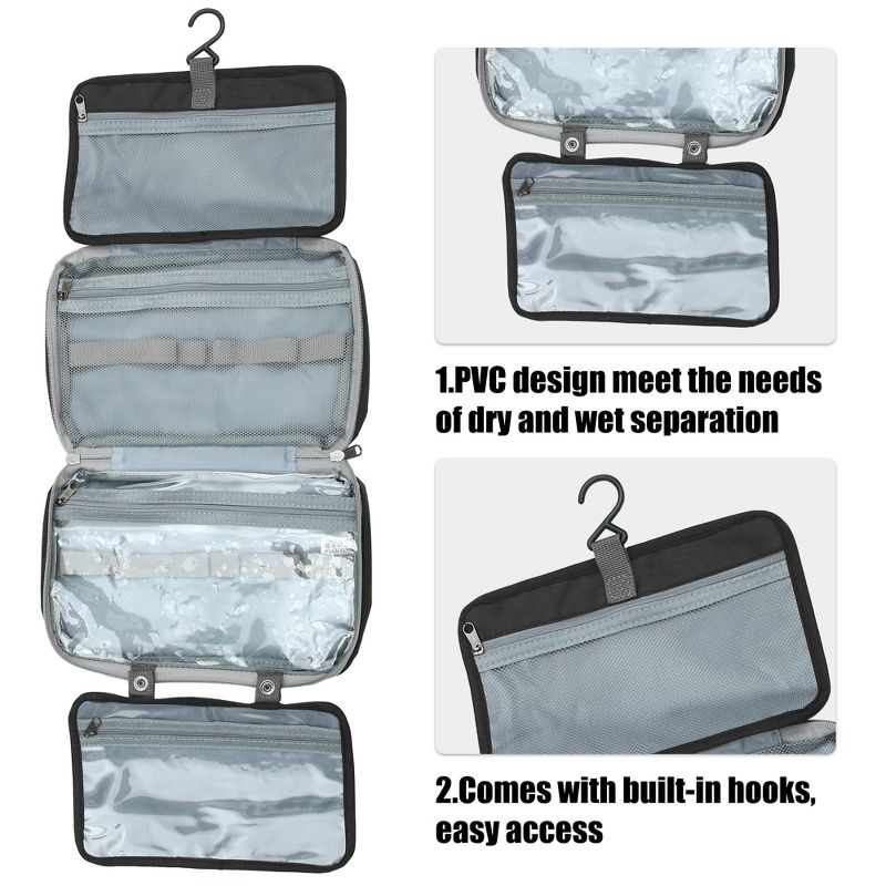 Unique Bargains Travel Toiletry Bag Makeup Bag Organizer Toiletry Organizer Travel Cosmetic Bag Waterproof Polyester Black 1pc, 3 of 7