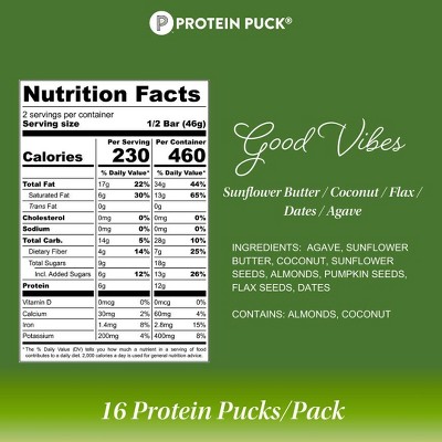 Protein Puck Good Vibes Nutrition Bars - Sunflower Butter - 3.2oz/16ct: Chewy, 7g Protein, Ready to Eat