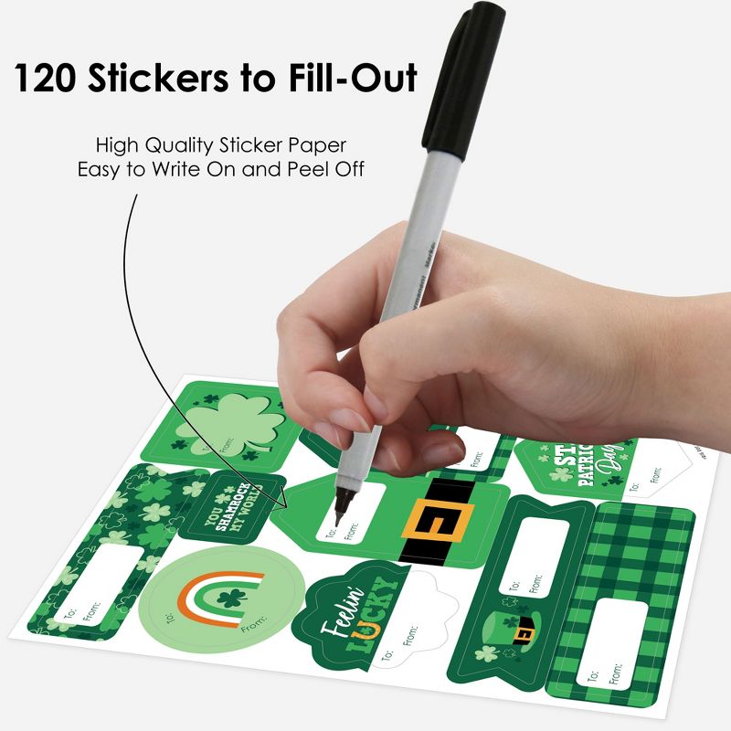 Big Dot of Happiness Shamrock St. Patrick's Day - Assorted Saint Paddy’s Party Gift Tag Labels - To and From Stickers - 12 Sheets - 120 Stickers, 4 of 10