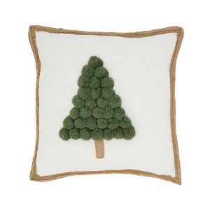 Saro Lifestyle Xmas Tree Pillow - Down Filled, 18" Square, Ivory - 1 of 3