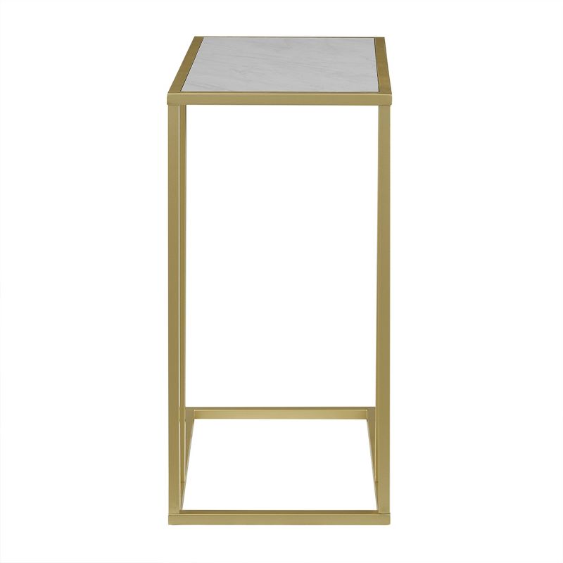 23&#34; Modern Rectangle Two-Tone C Side Table with Metal Base Faux Marble Gold - Saracina Home, 4 of 9