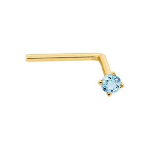 Jewelry Avalanche 22G 14K Gold L-shape Nose Stud with Blue Topaz Gemstone - 1 of 2