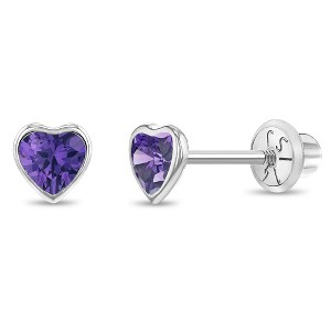 Baby Girls' Heart Bezel Screw Back 14k White Gold Earrings - Purple - In Season Jewelry - 1 of 4
