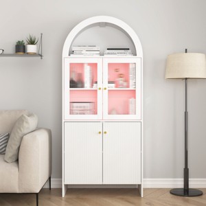 TopComfy Decorative Storage Cabinets Dome Cabinet Combination Storage Book Shelf Bookcase Storage Cabinet for Living Room, White, 36.02"*19.09"*12.99" - 1 of 4