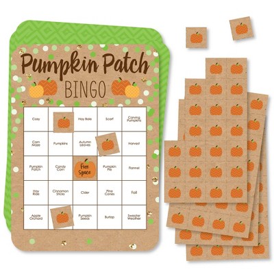 Big Dot of Happiness Pumpkin Patch - Bingo Cards and Markers - Fall, Halloween or Thanksgiving Party Bingo Game - Set of 18