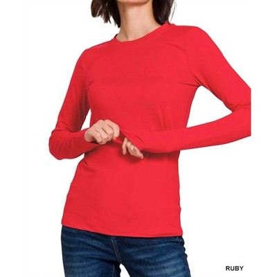 Women's Back To Basics Round Neck Long Sleeves Tee - Plus - ZENANA